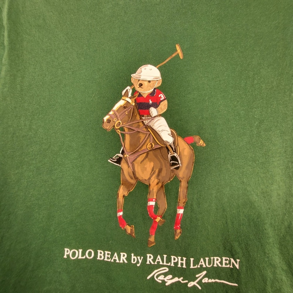 Polo Ralph Lauren Equestrian Bear Crewneck T-Shirt Green Preppy Horse Kids 18-20